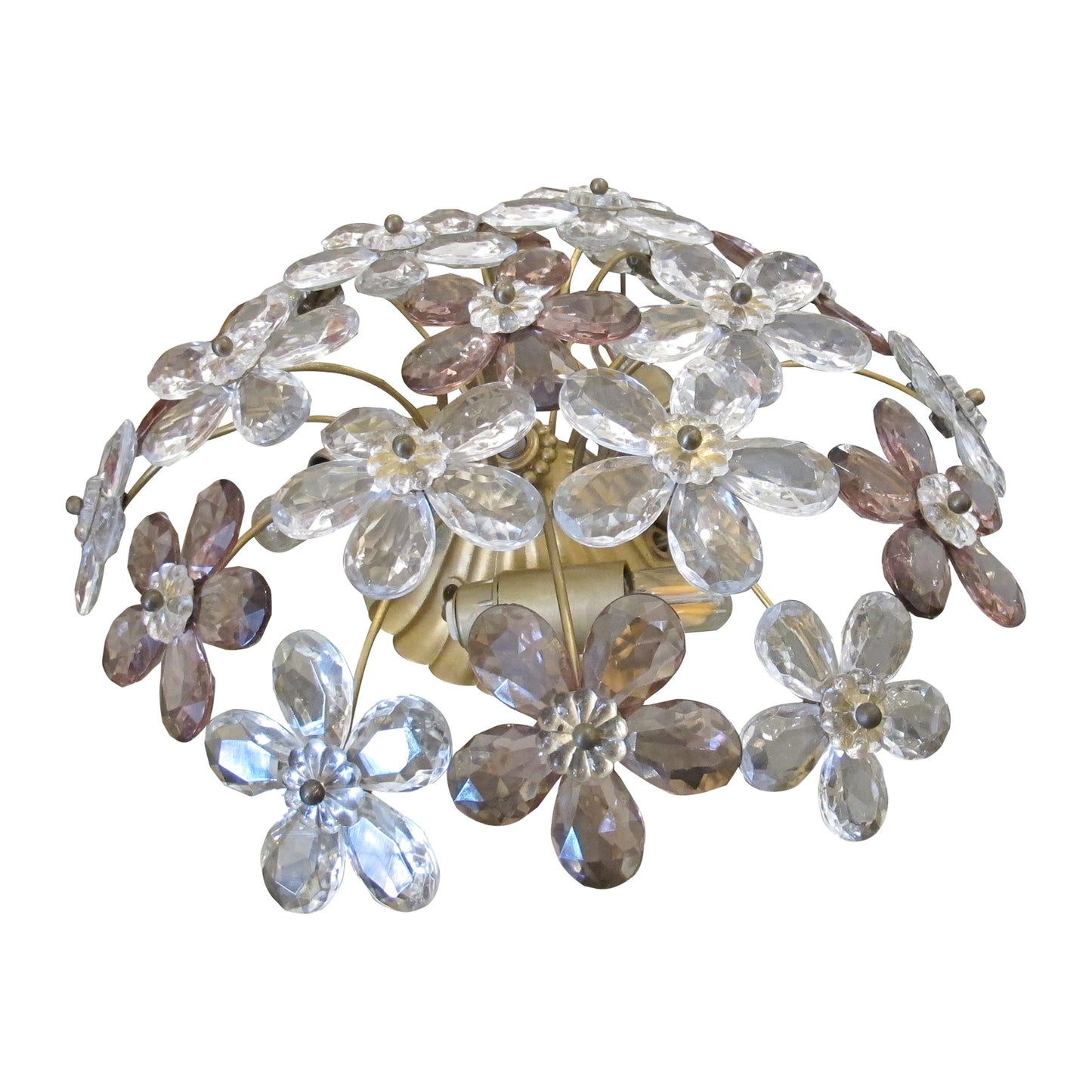 Pair of Maison Bagues Crystal Floral Ceiling Lights, French 1970