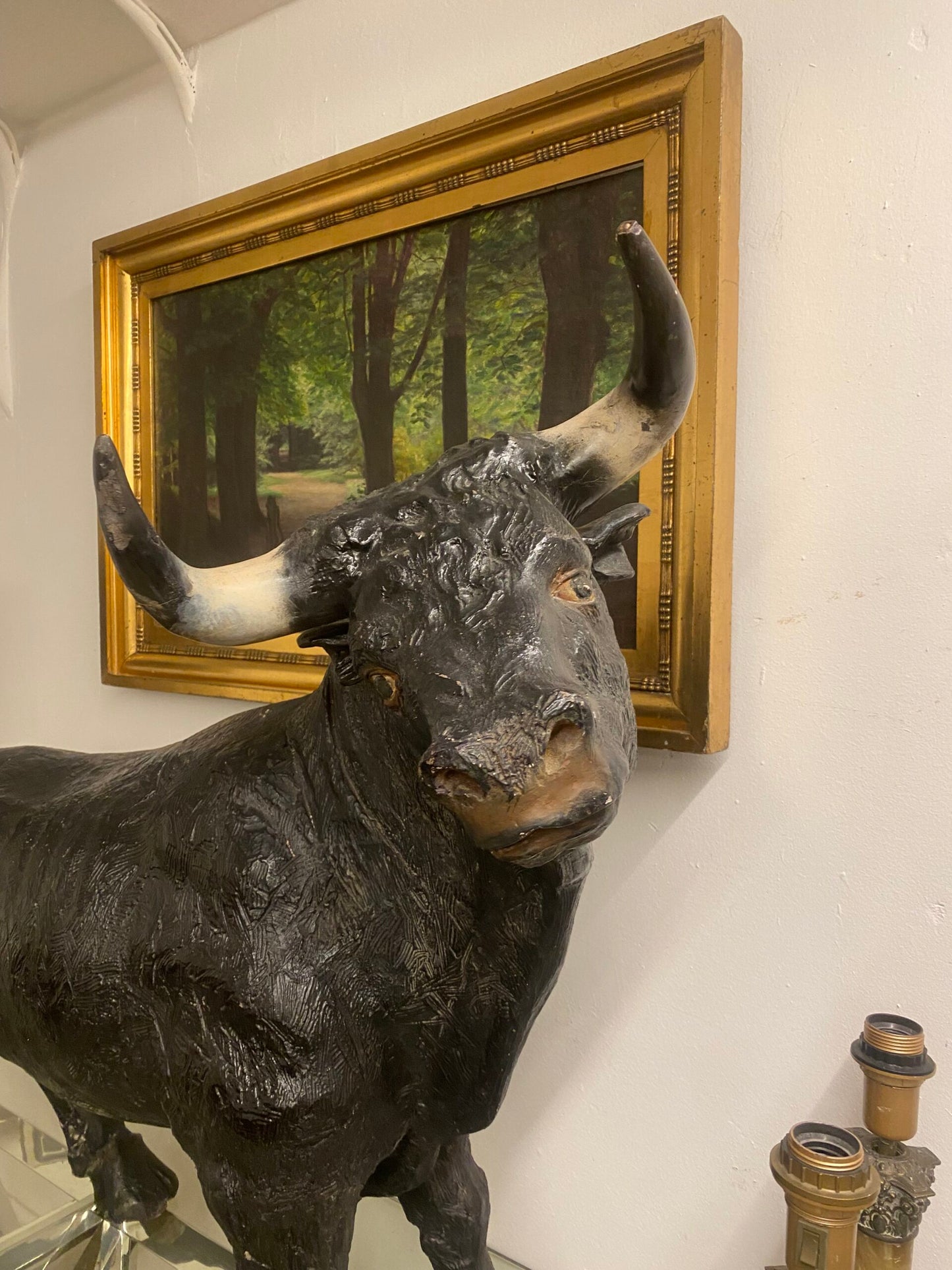 Mid-Century Large Hand-Crafted Plaster Sculpture of a Bull, Portuguese