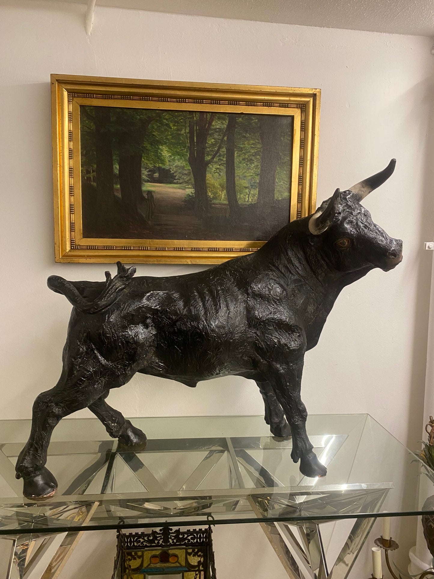 Mid-Century Large Hand-Crafted Plaster Sculpture of a Bull, Portuguese