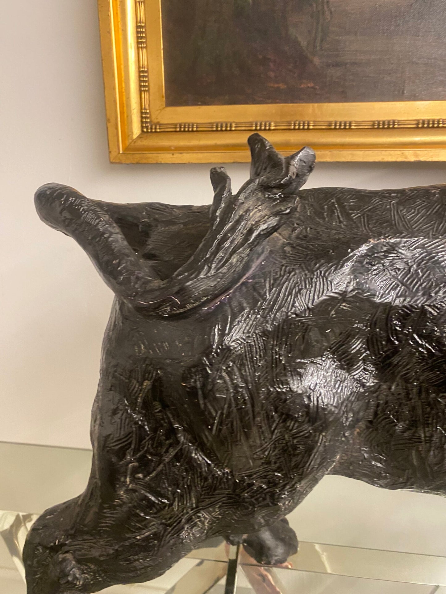 Mid-Century Large Hand-Crafted Plaster Sculpture of a Bull, Portuguese