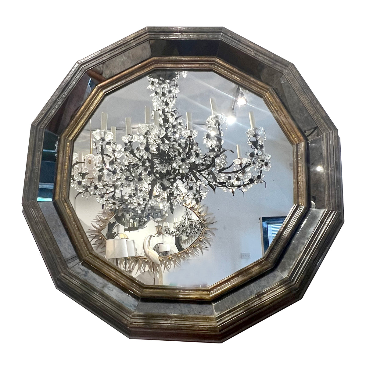 Large Octagonal Brass-Clad Mirror in the Style of Rodolfo Dubarry, 1960s–70s