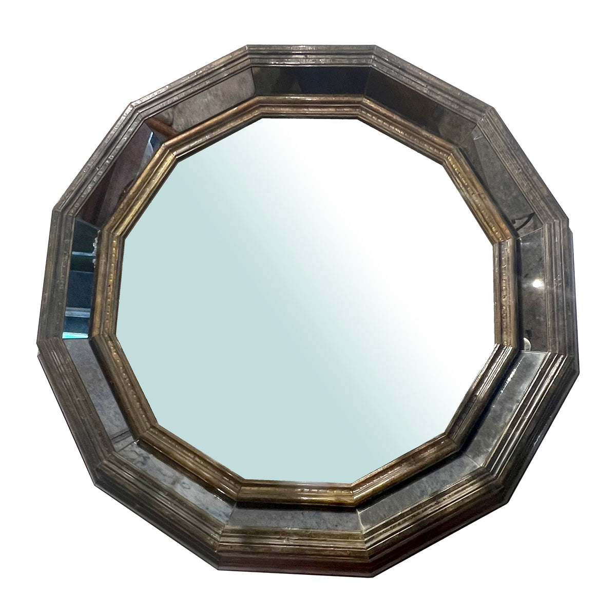 Large Octagonal Brass-Clad Mirror in the Style of Rodolfo Dubarry, 1960s–70s