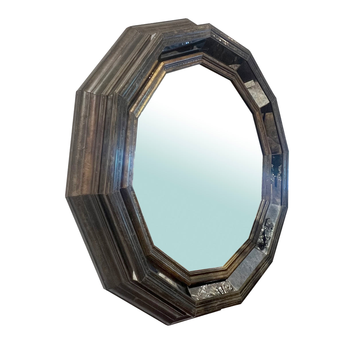 Large Octagonal Brass-Clad Mirror in the Style of Rodolfo Dubarry, 1960s–70s