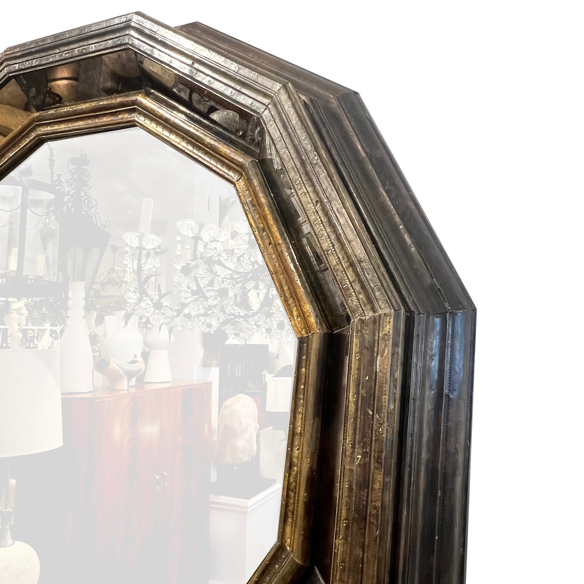 Large Octagonal Brass-Clad Mirror in the Style of Rodolfo Dubarry, 1960s–70s
