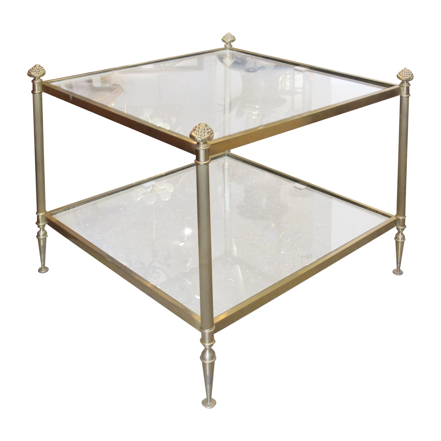 Pair of Brass and Glass Side Tables, French 1950s