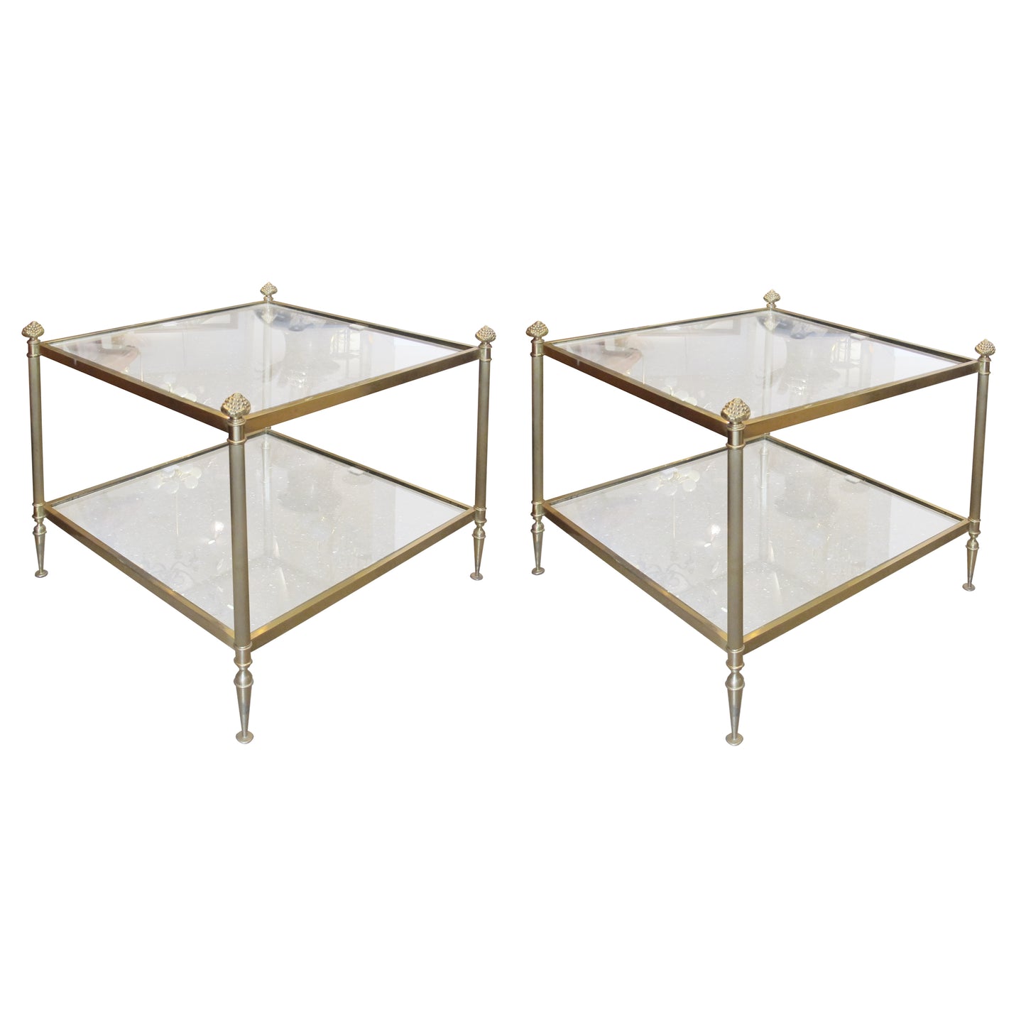 Pair of Brass and Glass Side Tables, French 1950s