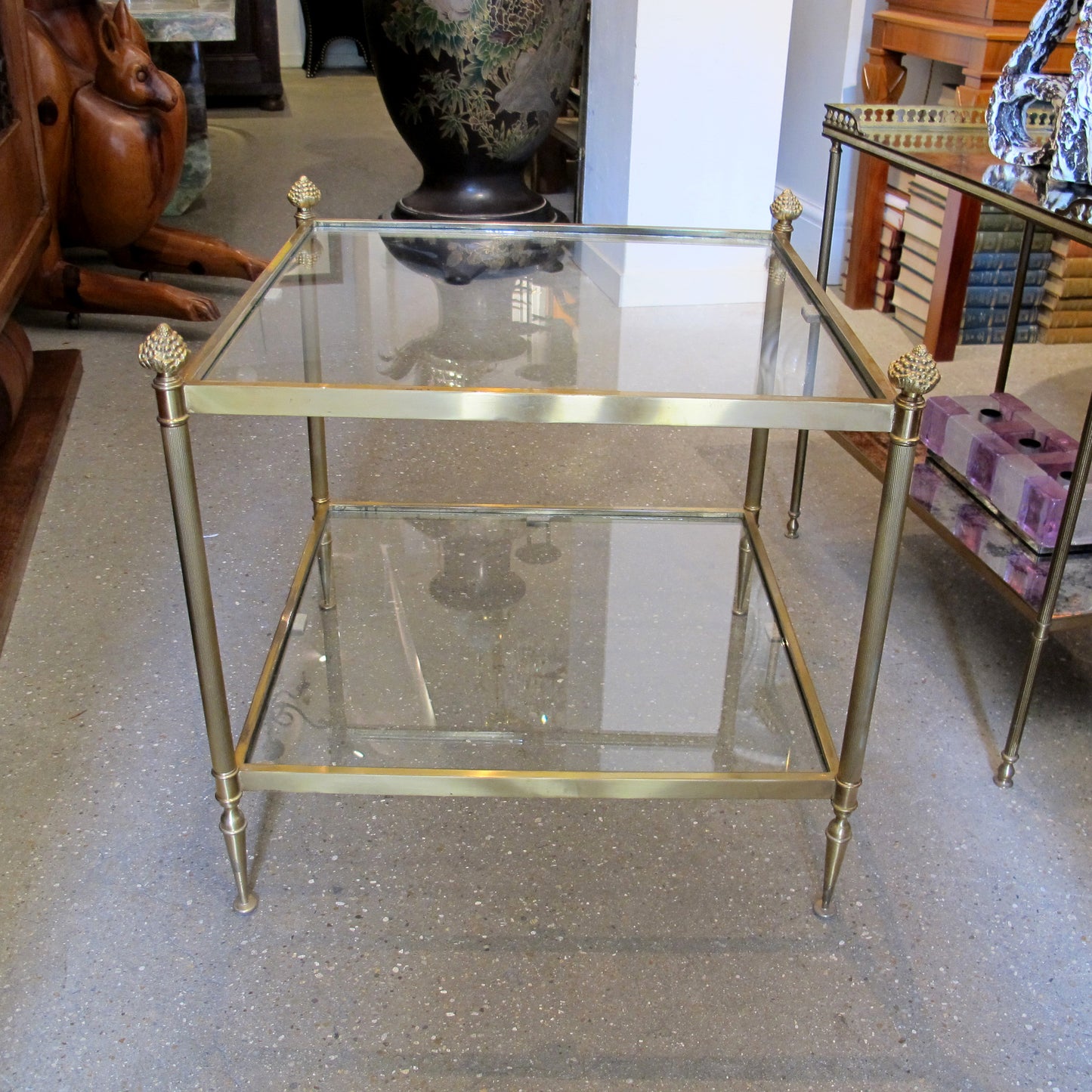 Pair of Brass and Glass Side Tables, French 1950s