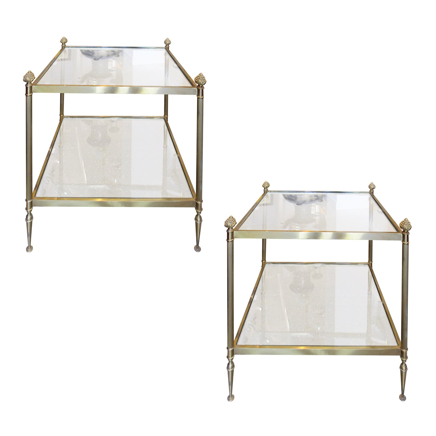 Pair of Brass and Glass Side Tables, French 1950s
