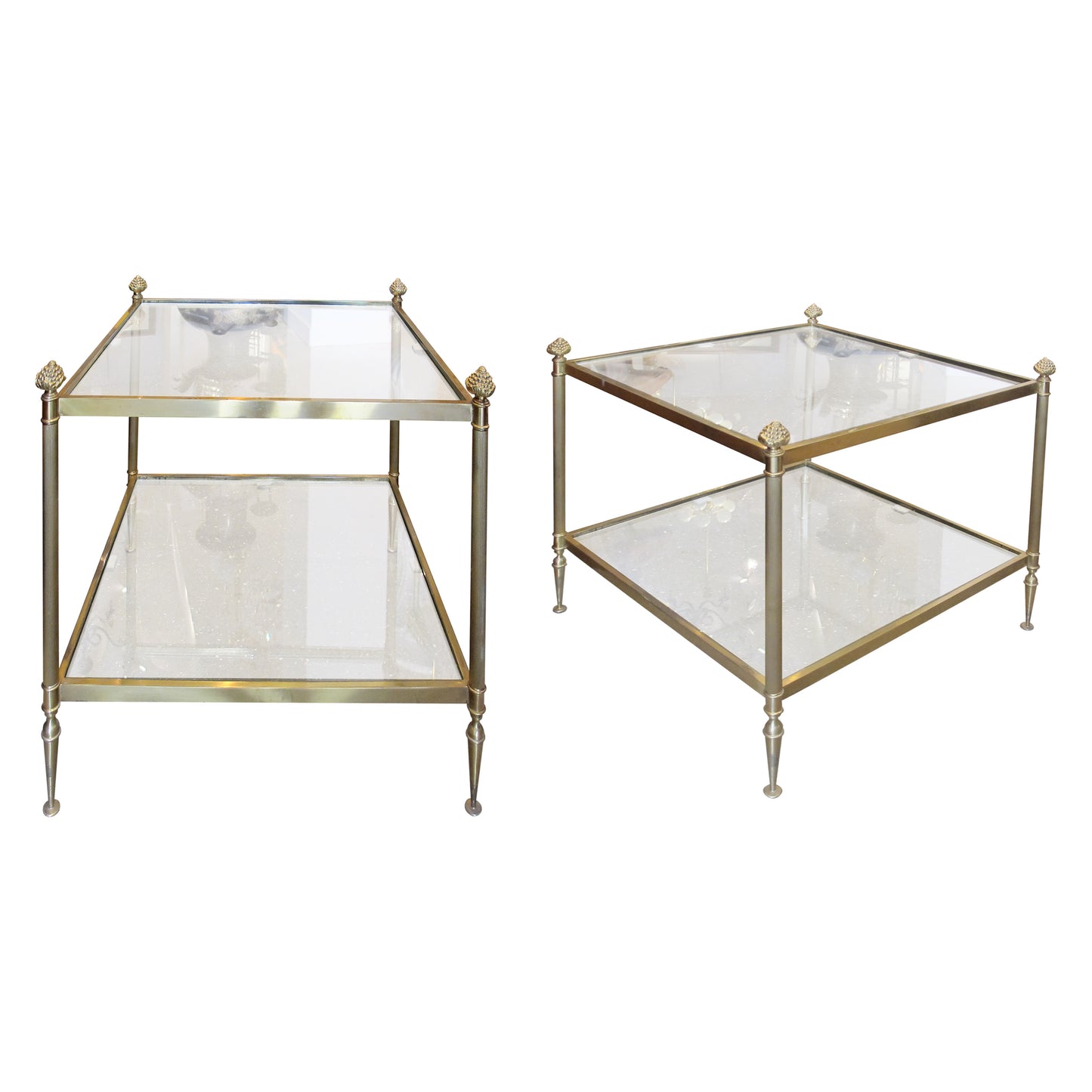 Pair of Brass and Glass Side Tables, French 1950s