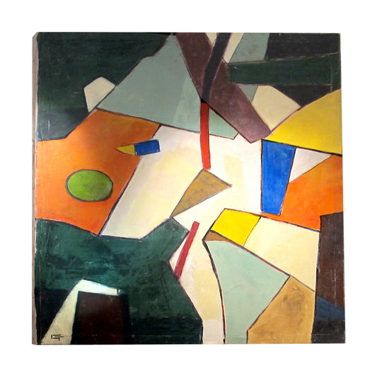 1970s Italian Large Abstract Geometric Oil on Canvas