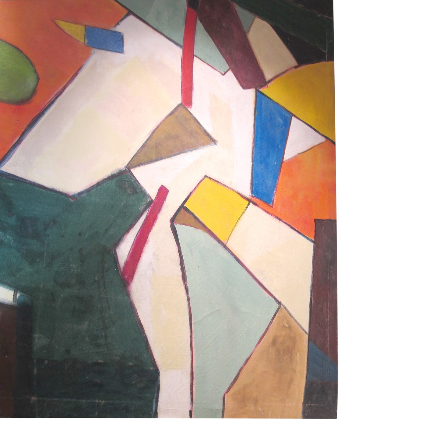 1970s Italian Large Abstract Geometric Oil on Canvas