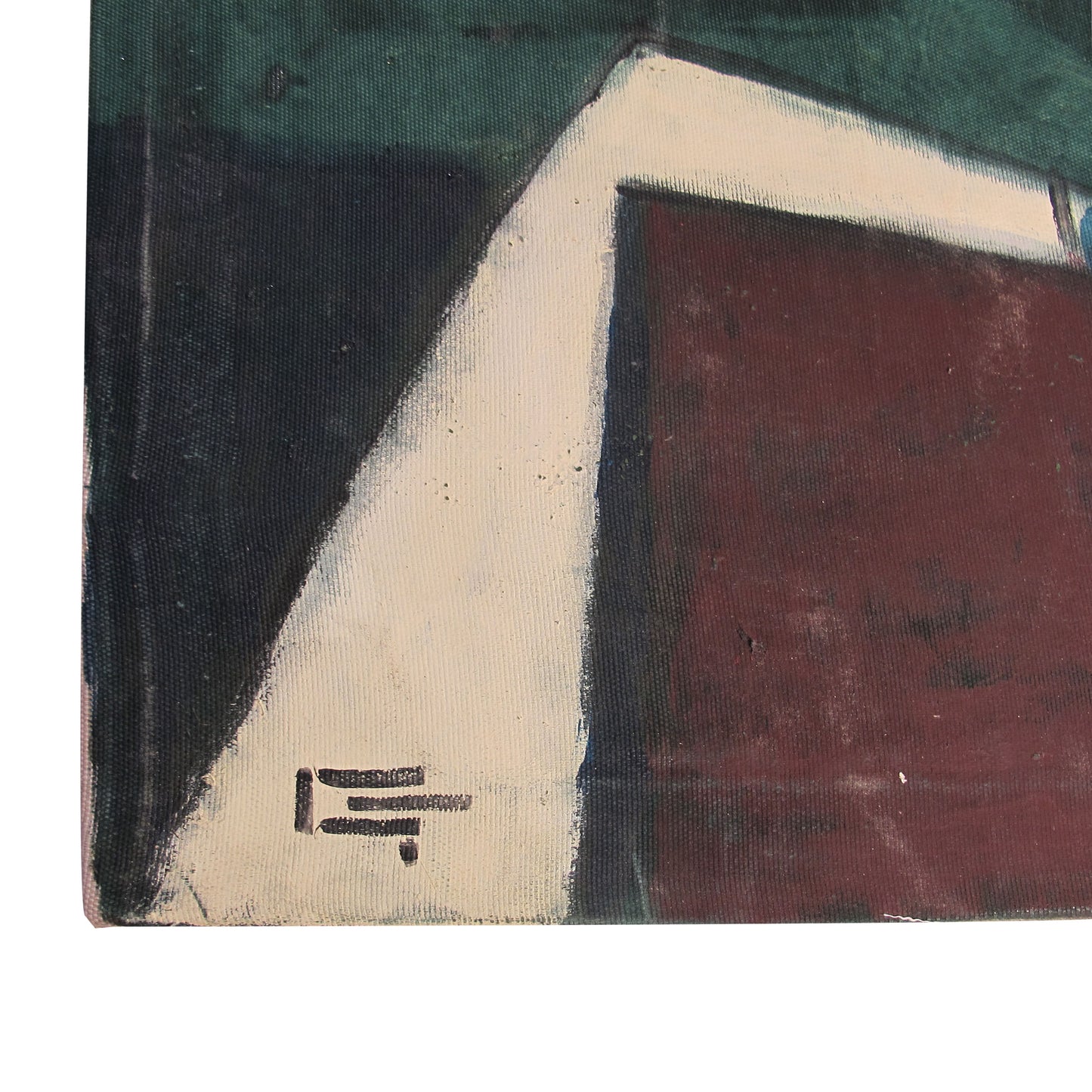 1970s Italian Large Abstract Geometric Oil on Canvas