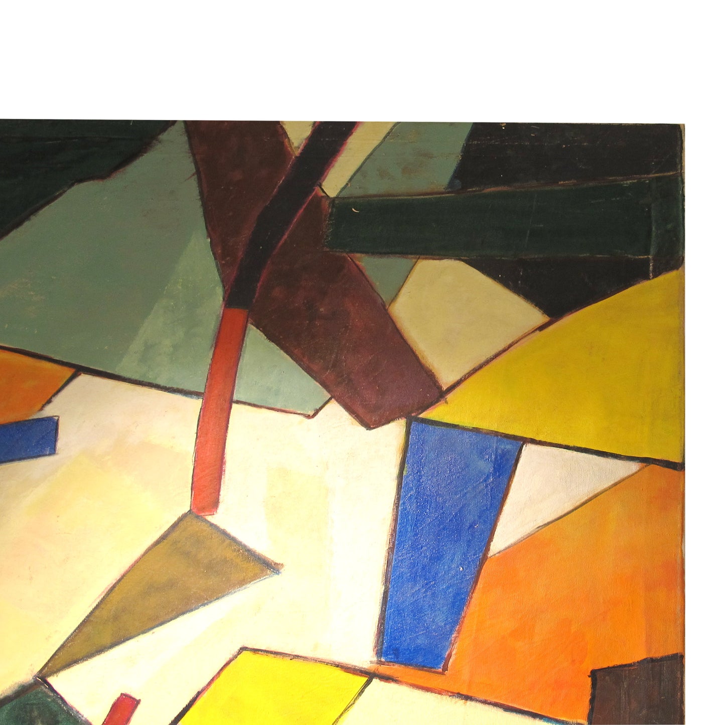 1970s Italian Large Abstract Geometric Oil on Canvas