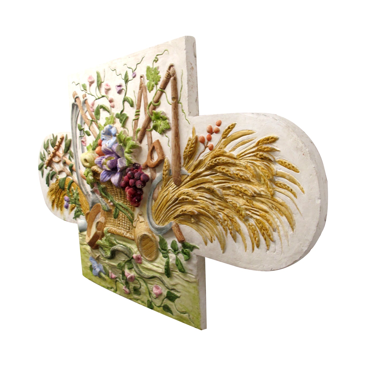 French Plaster  Pediment, Hand-Painted Harvest Design, 1960s