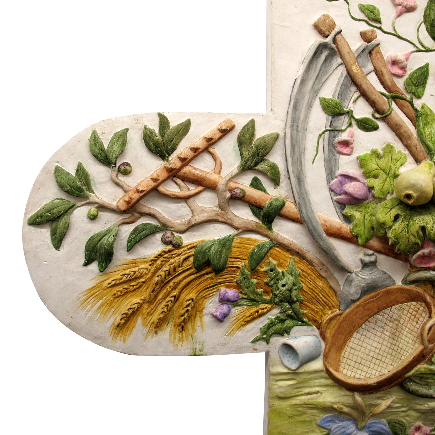 French Plaster  Pediment, Hand-Painted Harvest Design, 1960s