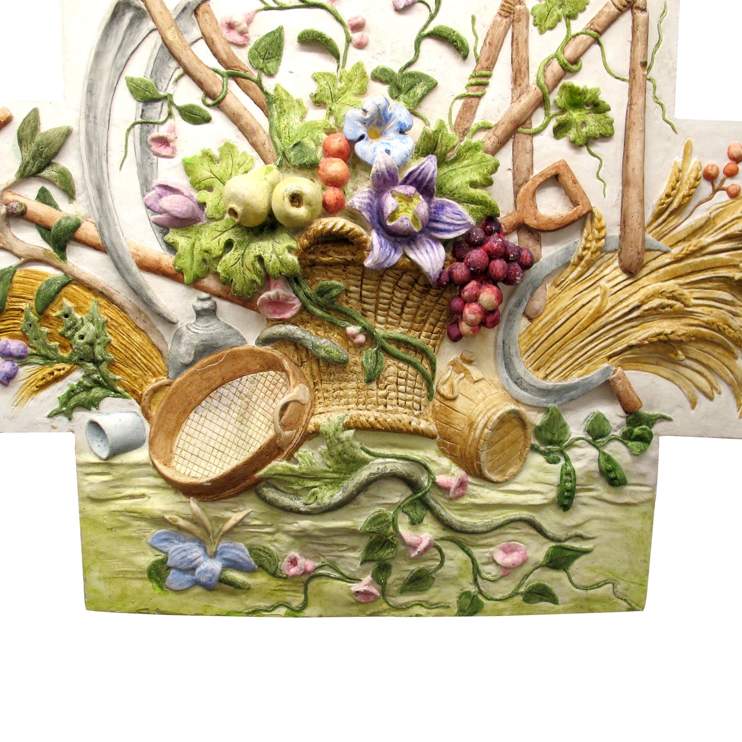 French Plaster  Pediment, Hand-Painted Harvest Design, 1960s