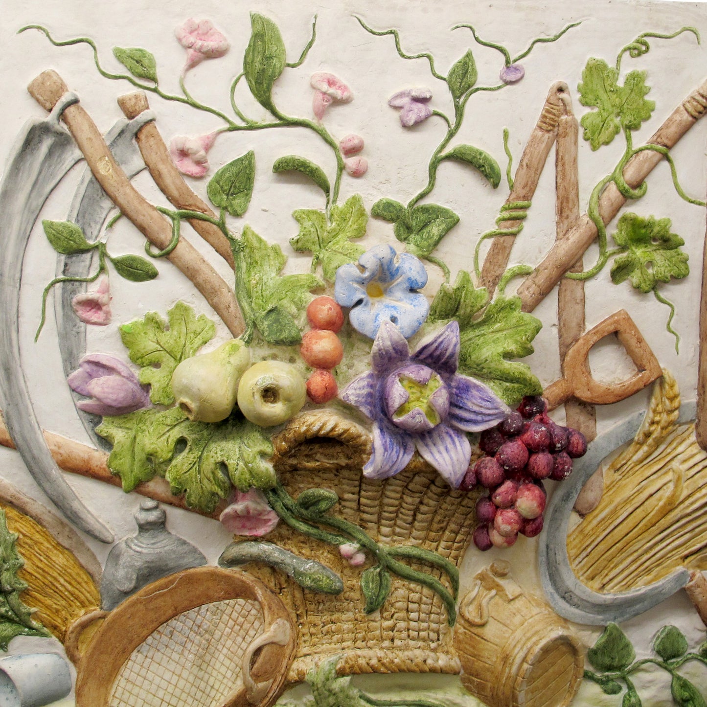 French Plaster  Pediment, Hand-Painted Harvest Design, 1960s