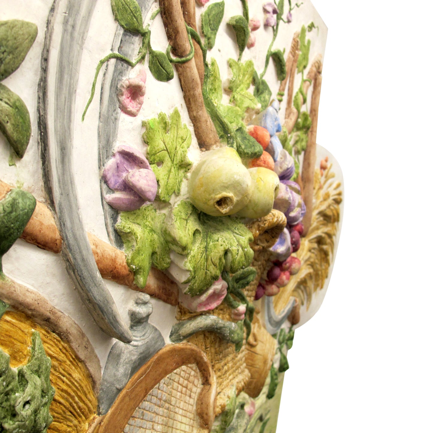 French Plaster  Pediment, Hand-Painted Harvest Design, 1960s