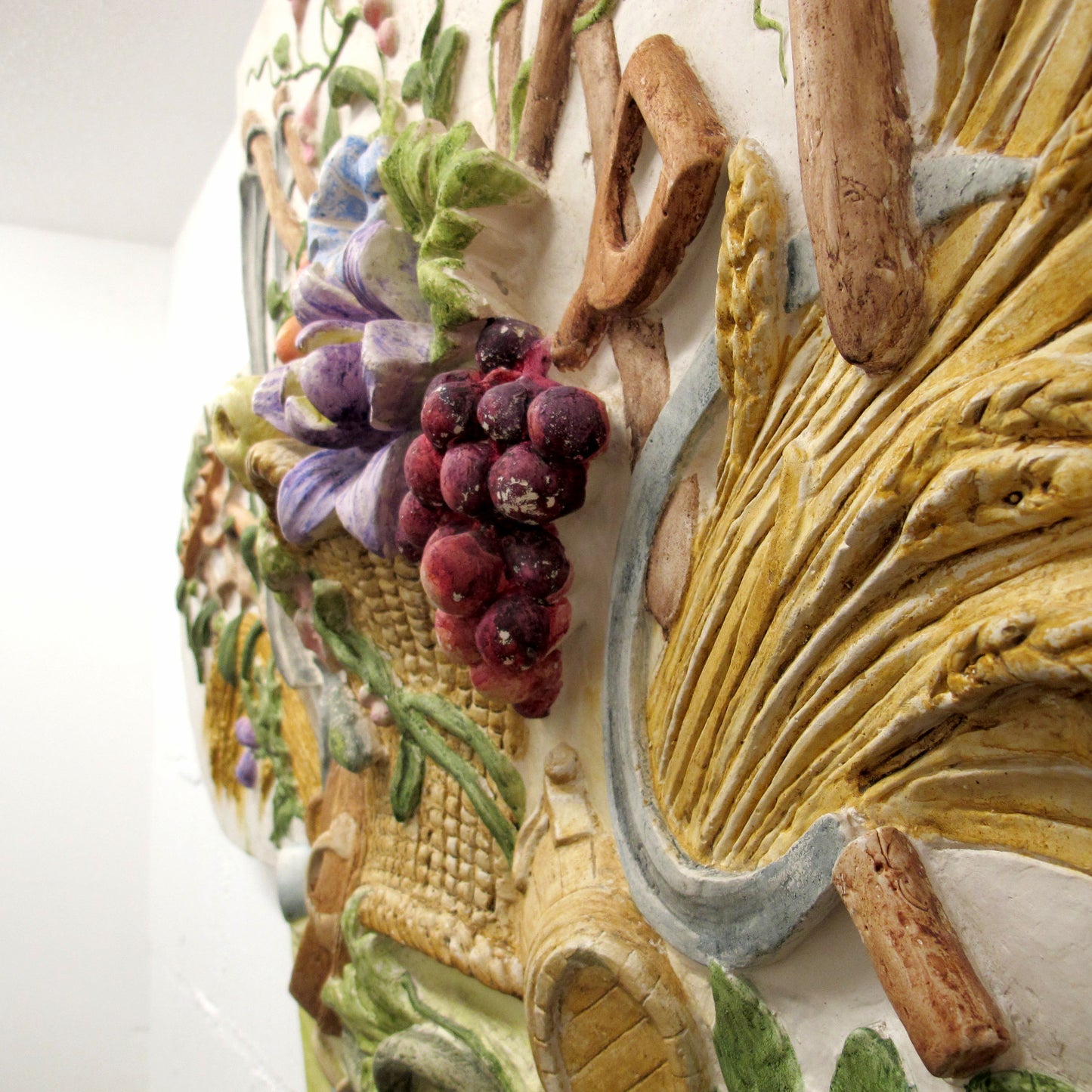 French Plaster  Pediment, Hand-Painted Harvest Design, 1960s