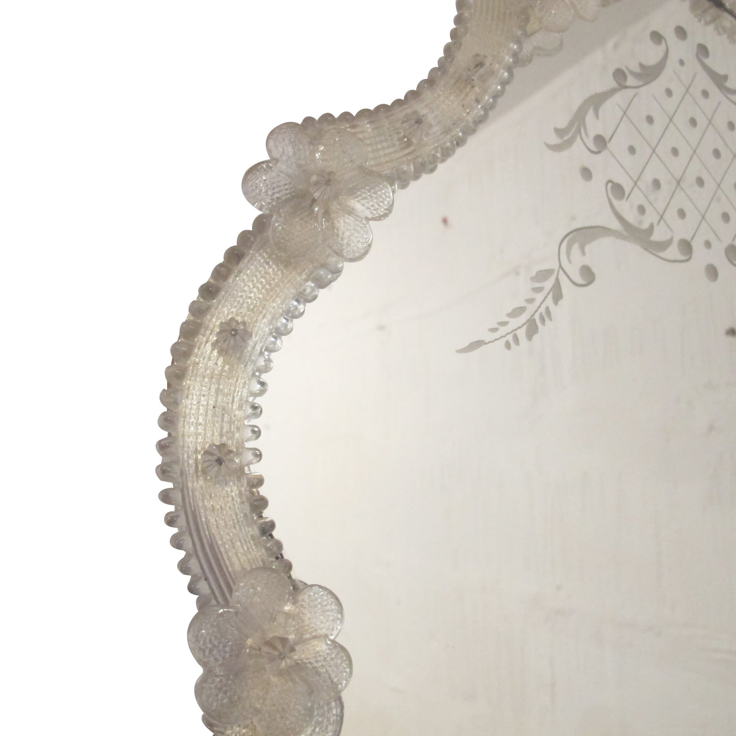 Italian Venetian Mirror, Circa 1930s/40s, Etched Glass with Floral Details