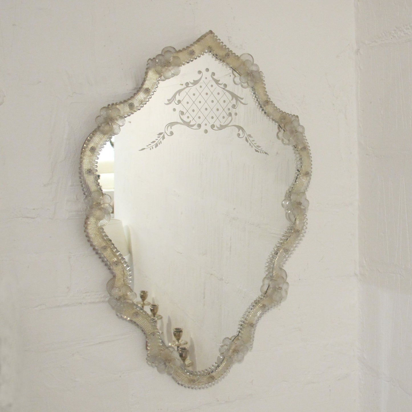 Italian Venetian Mirror, Circa 1930s/40s, Etched Glass with Floral Details