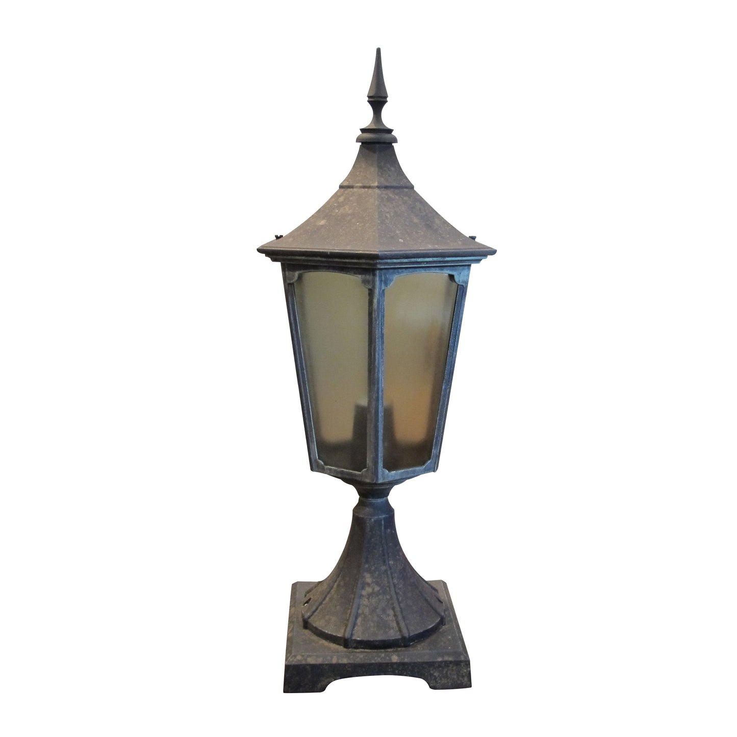 A Pair of Aluminium Outdoor Pillar Lanterns, English, circa 1950s