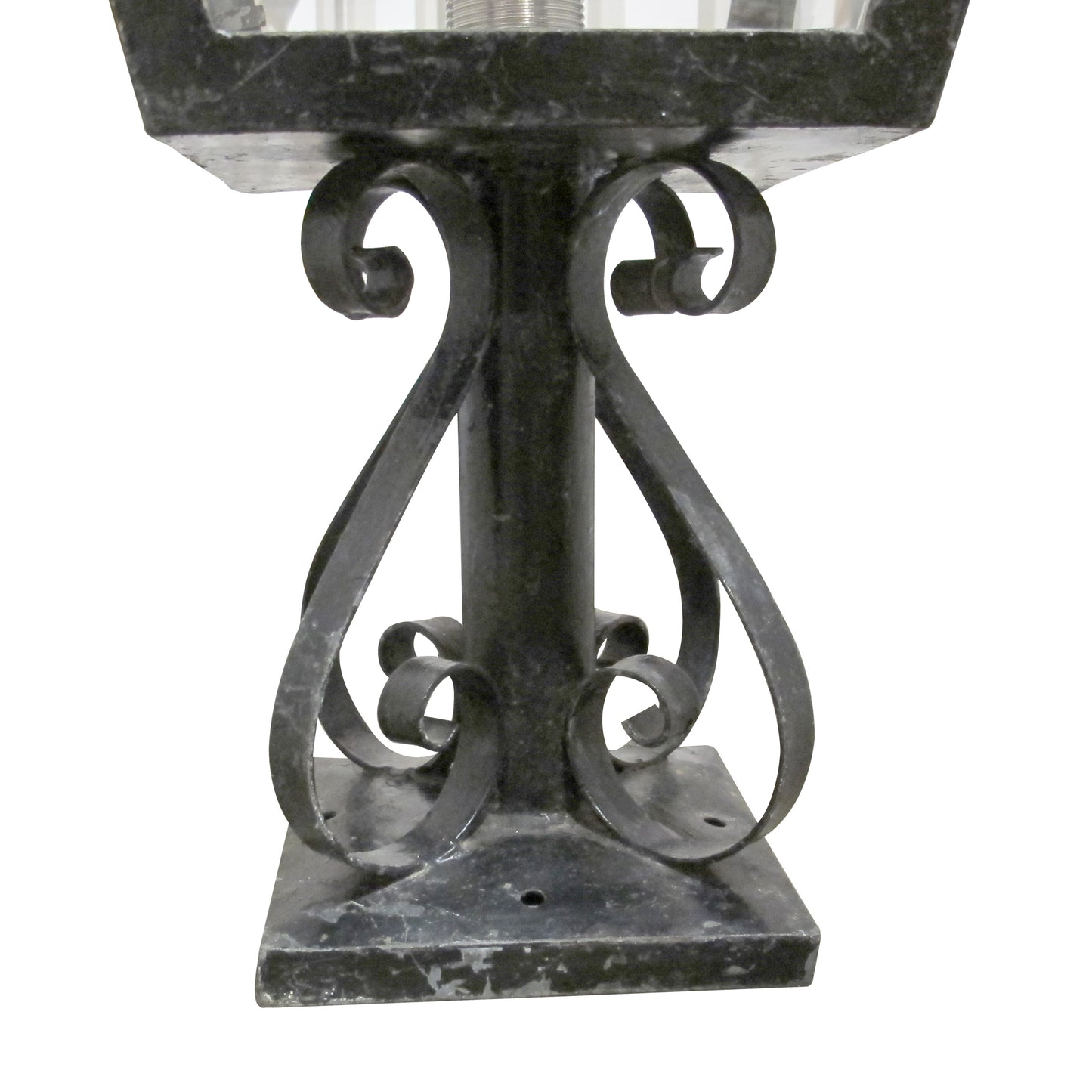 A Pair of French Wrought Iron Outdoor Pillar Lanterns, circa 1950