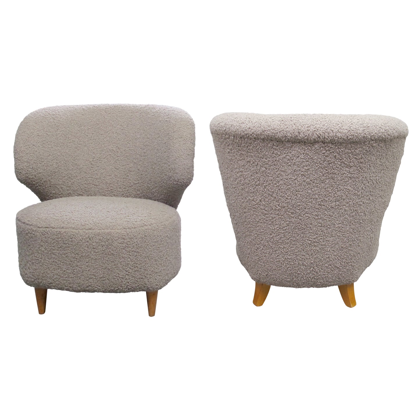 Pair of Finnish 1940s Armchairs Reupholstered in Plush Bouclé Fabric