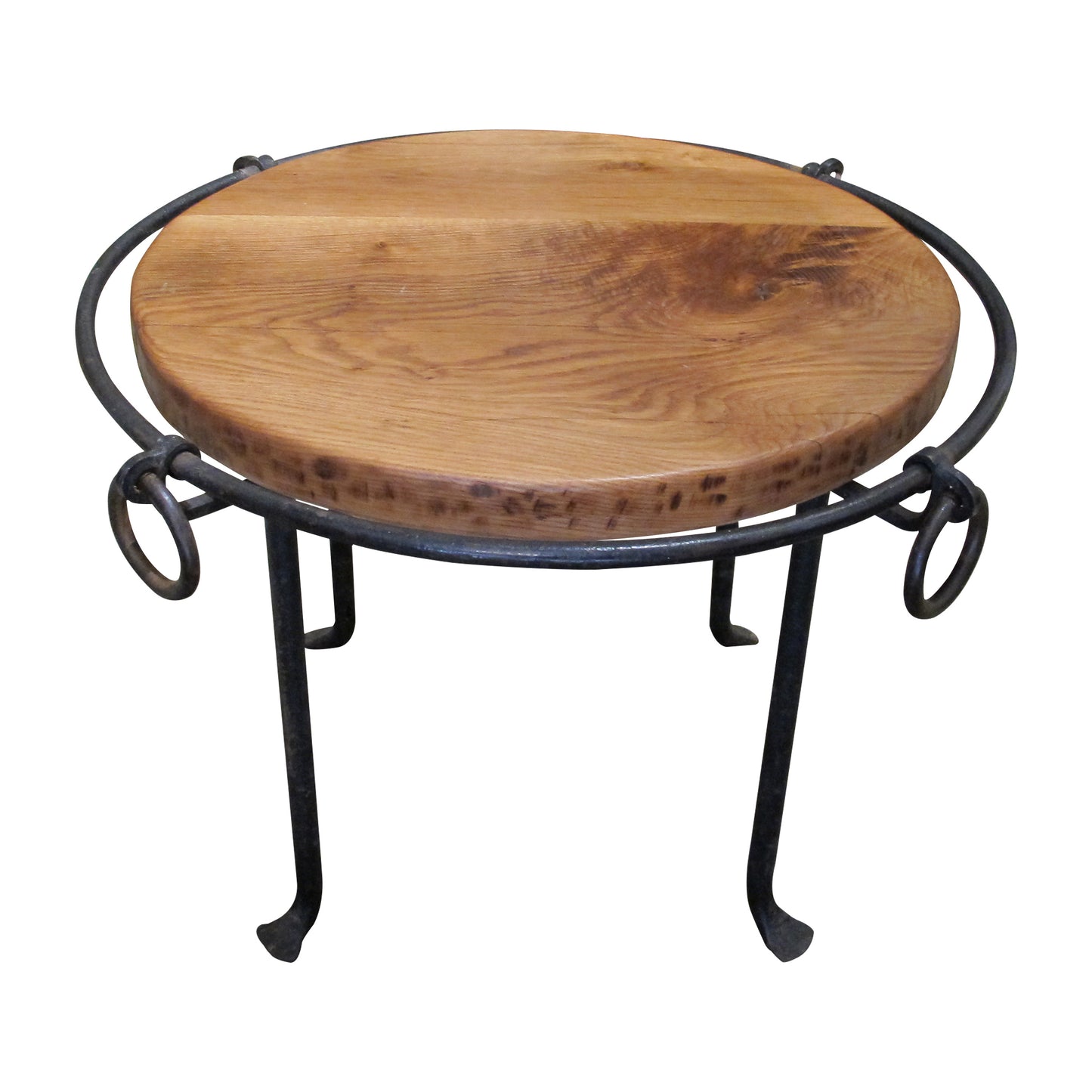 Mid-Century French Wrought Iron and Oak Coffee Table