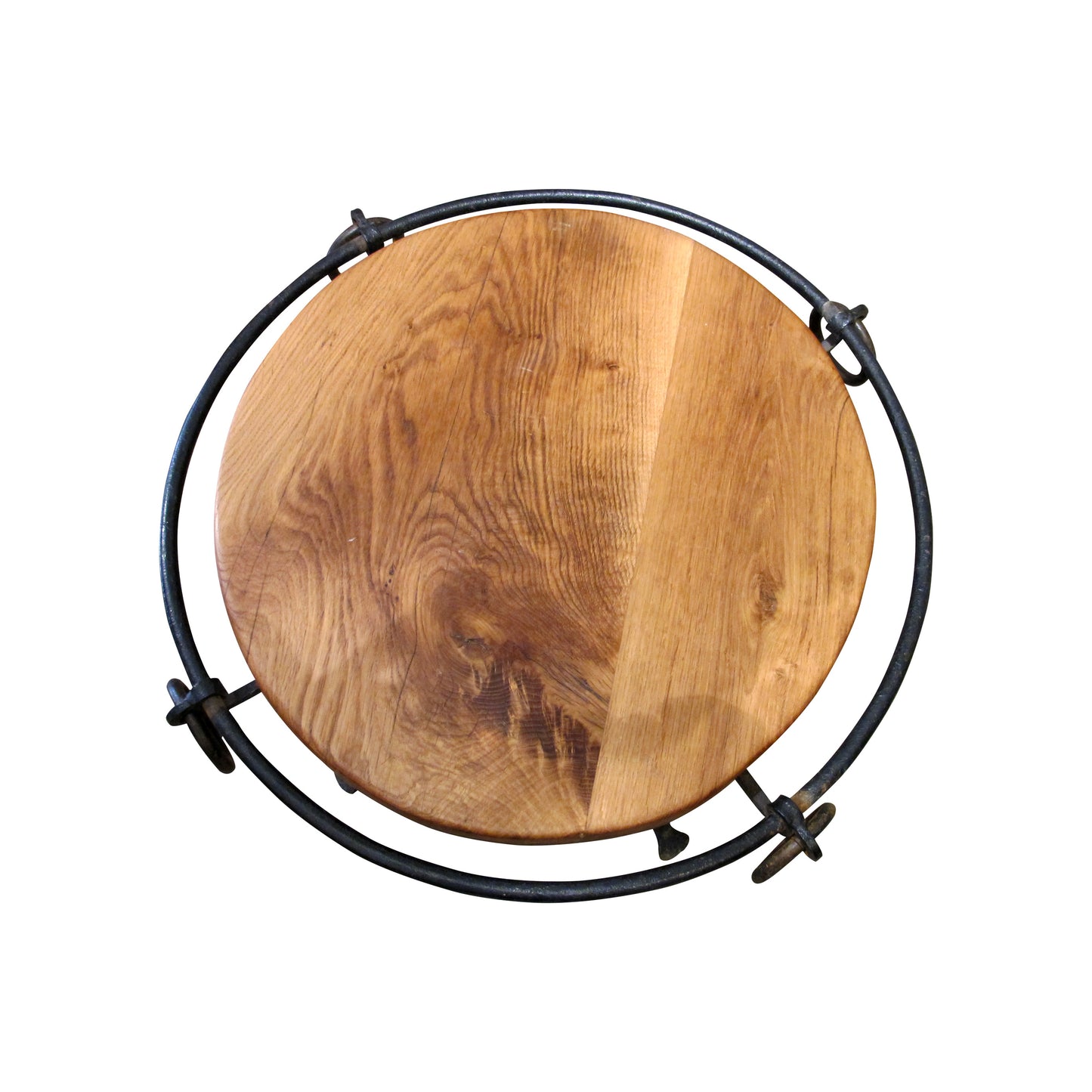 Mid-Century French Wrought Iron and Oak Coffee Table