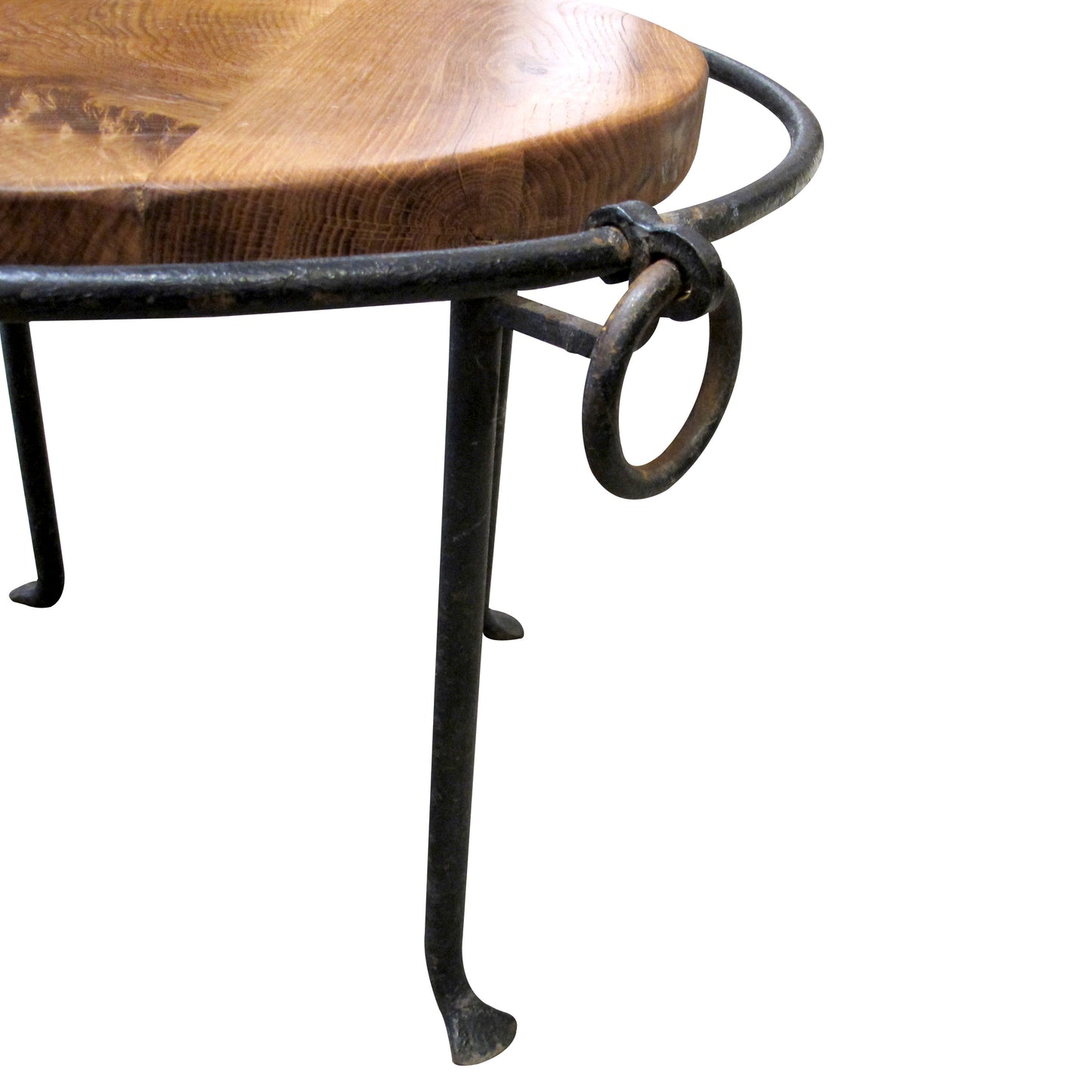 Mid-Century French Wrought Iron and Oak Coffee Table