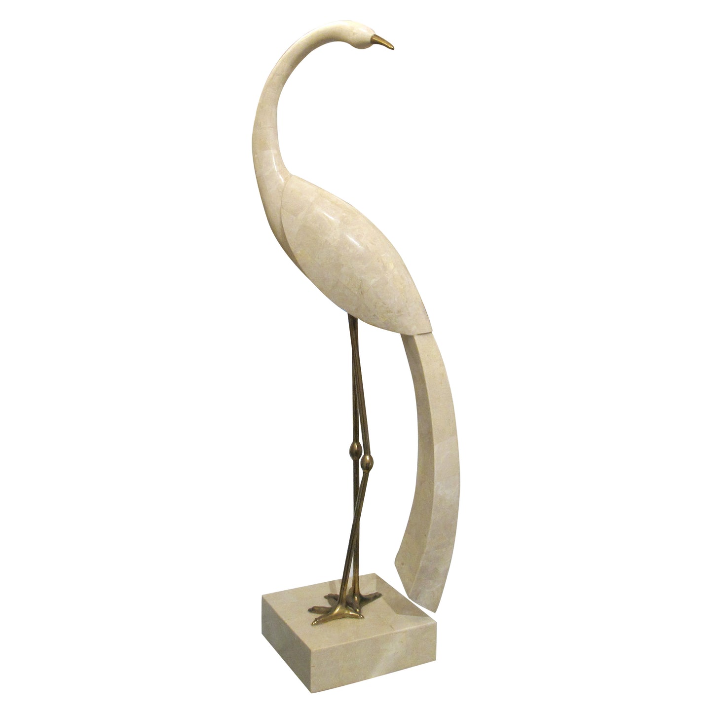 Tall Tessellated Travertine Bird Sculpture by Maitland Smith, 1970s