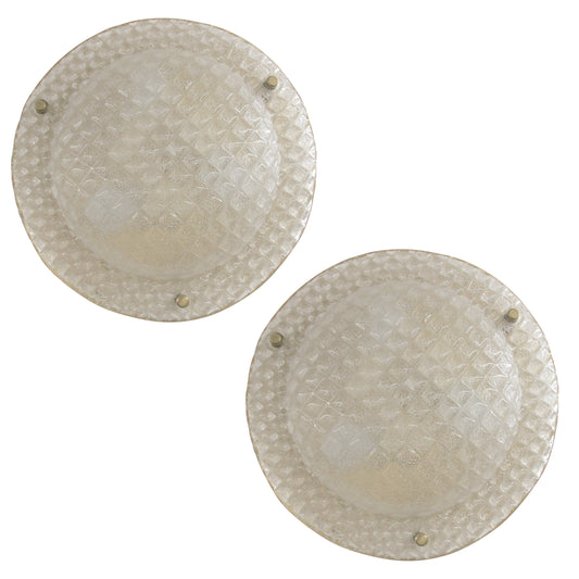 Pair of German Glass and Brass Wall or Ceiling Lights, 1970s