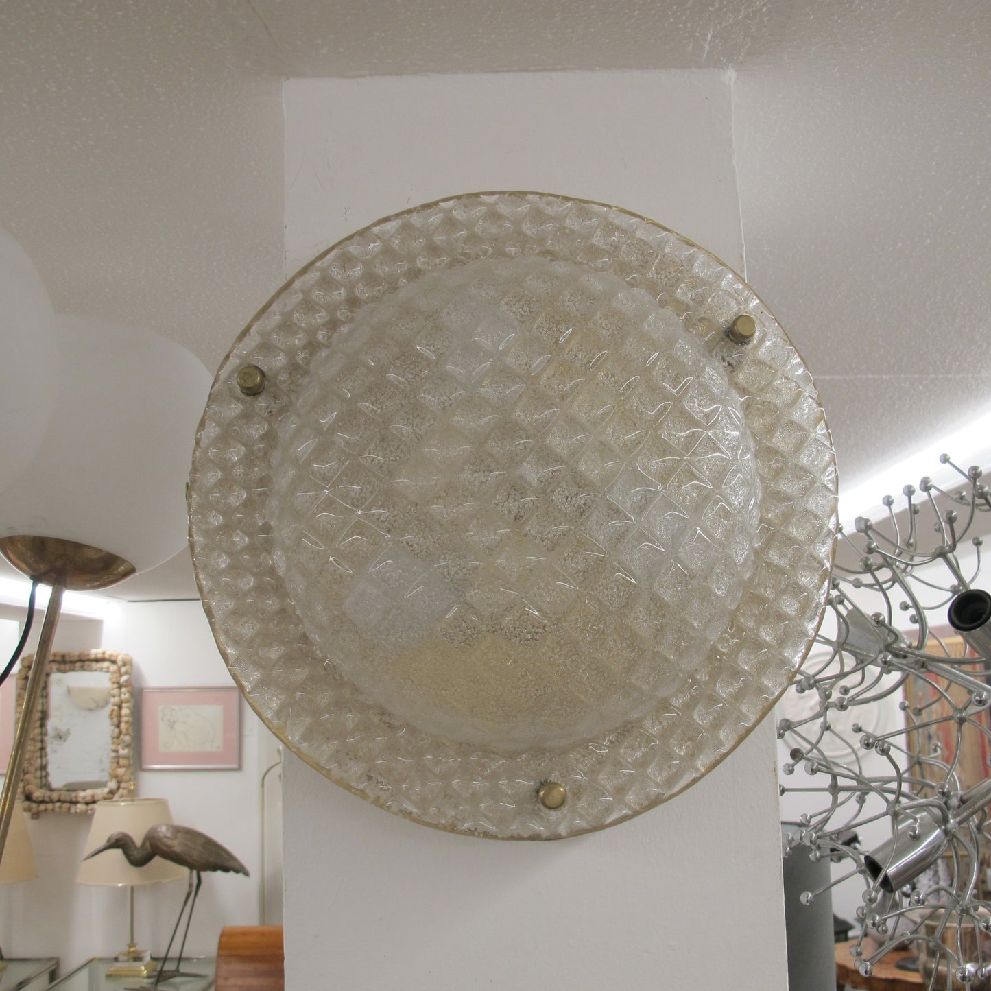 Pair of German Glass and Brass Wall or Ceiling Lights, 1970s