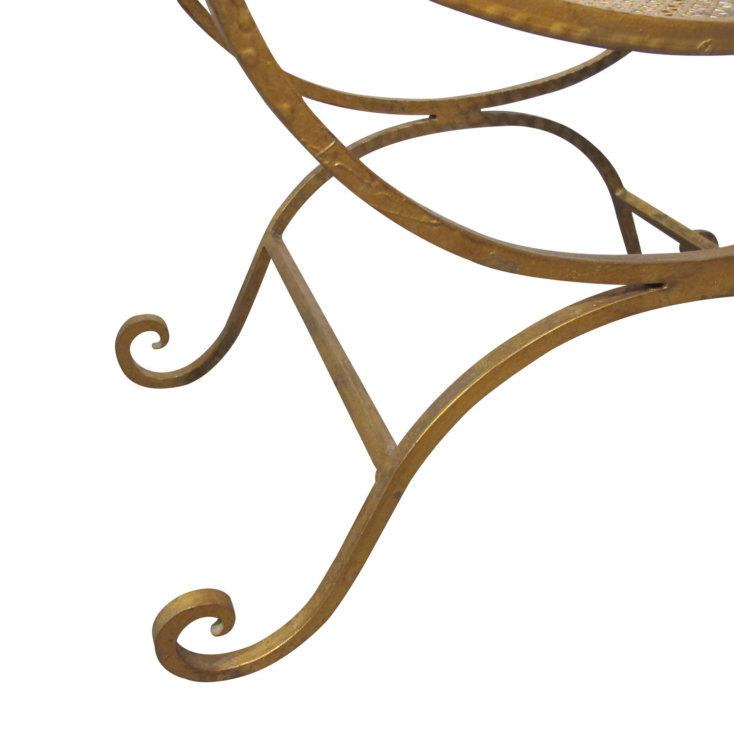 Mid-Century Italian Gilded X-Frame Curule Vanity Stool with Metal Mesh