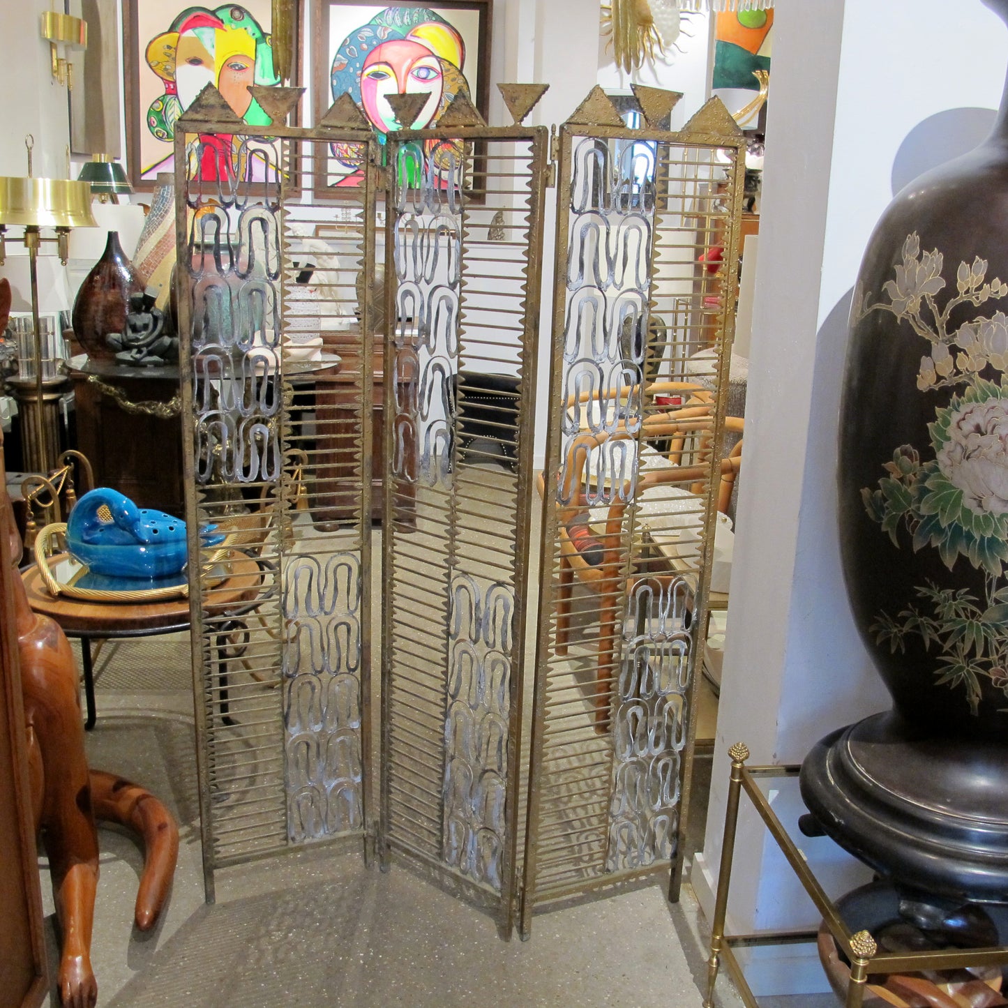 Spanish Mid-Century Modern Wrought Iron Three-Panel Room Divider - Screen