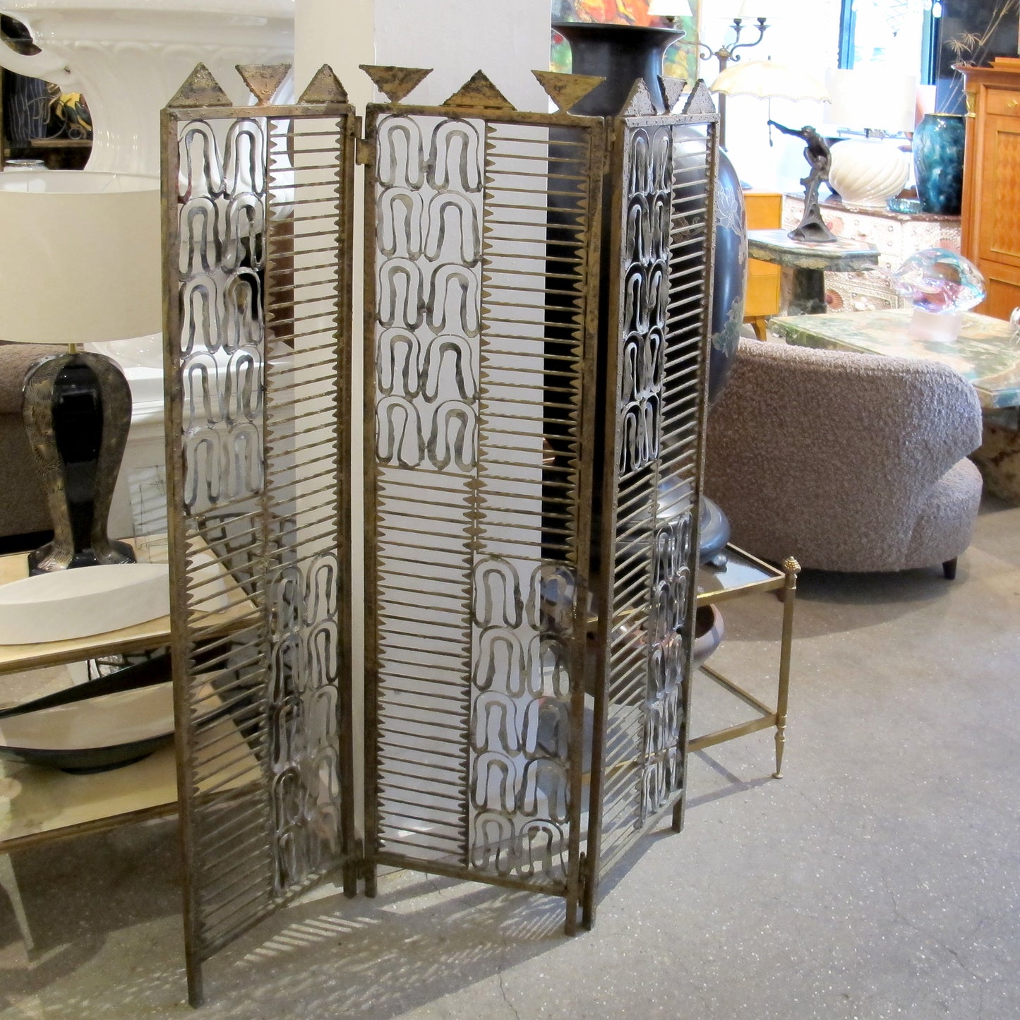 Spanish Mid-Century Modern Wrought Iron Three-Panel Room Divider - Screen