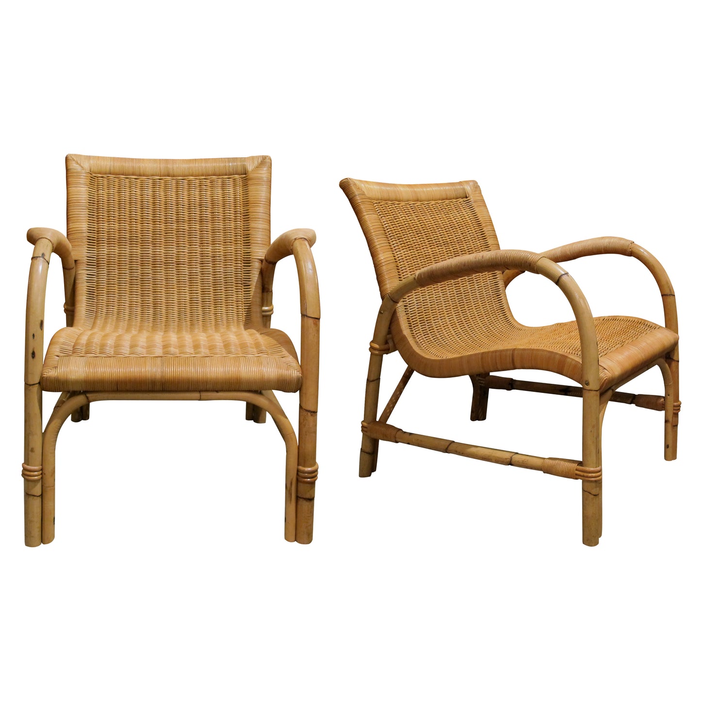 Pair of 1960s Arco Rattan and Bamboo Armchairs – Germany