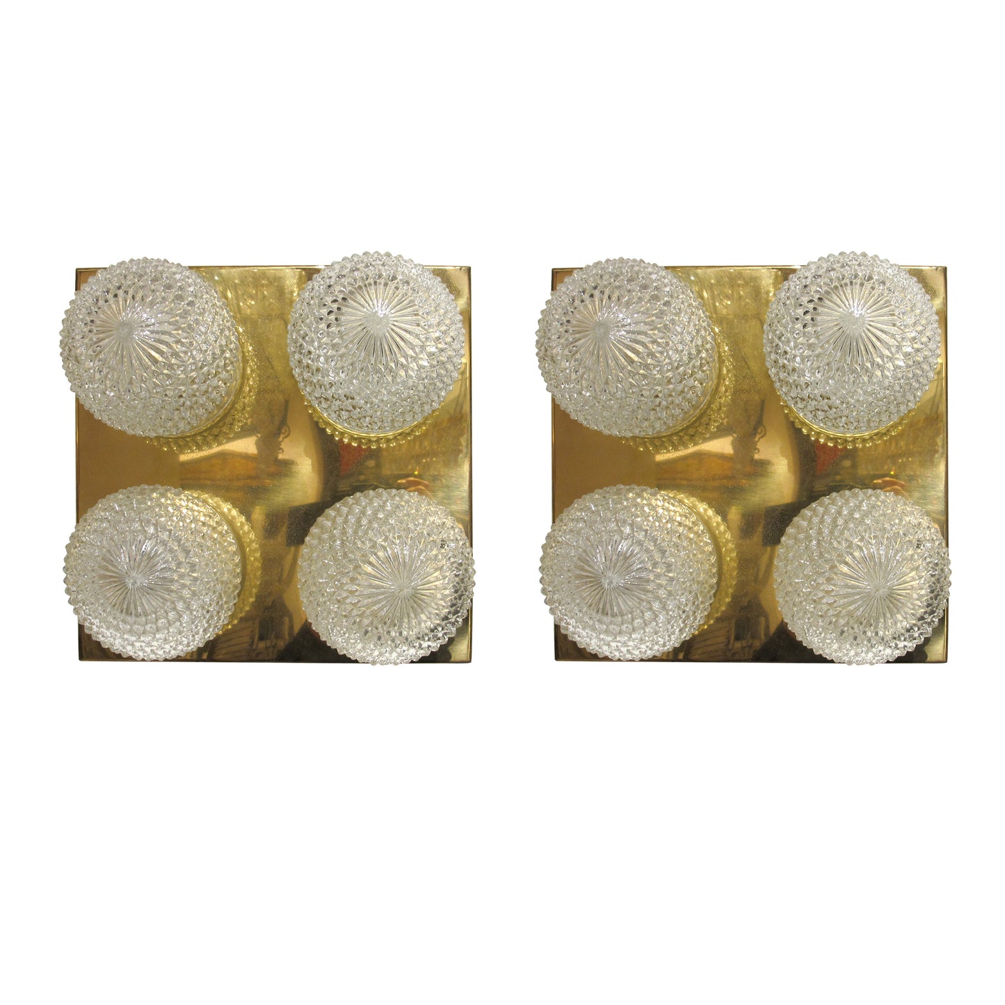 Pair of Large Vintage 1970s Brass & Glass Wall Lights with Four Globe Shades