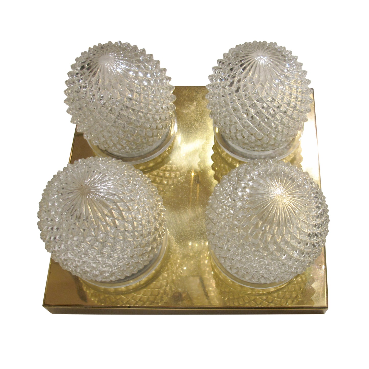 Pair of Large Vintage 1970s Brass & Glass Wall Lights with Four Globe Shades