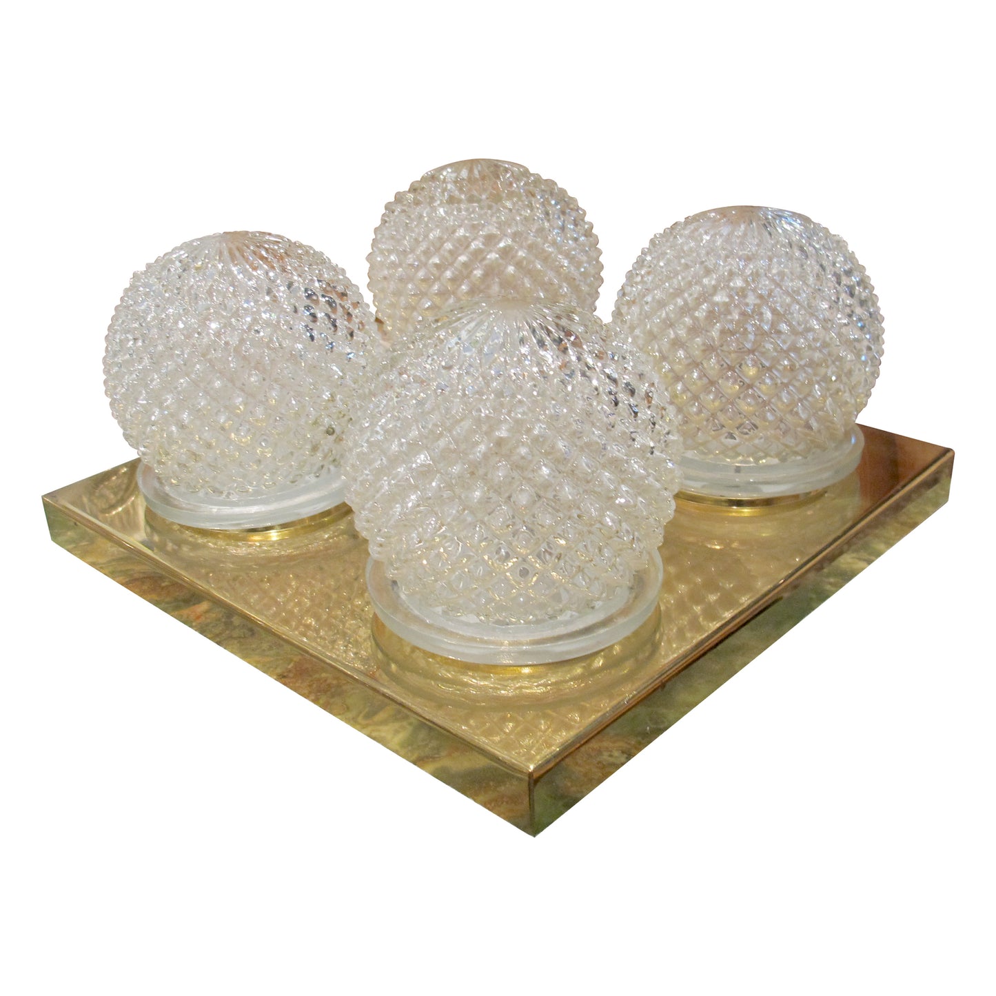 Pair of Large Vintage 1970s Brass & Glass Wall Lights with Four Globe Shades