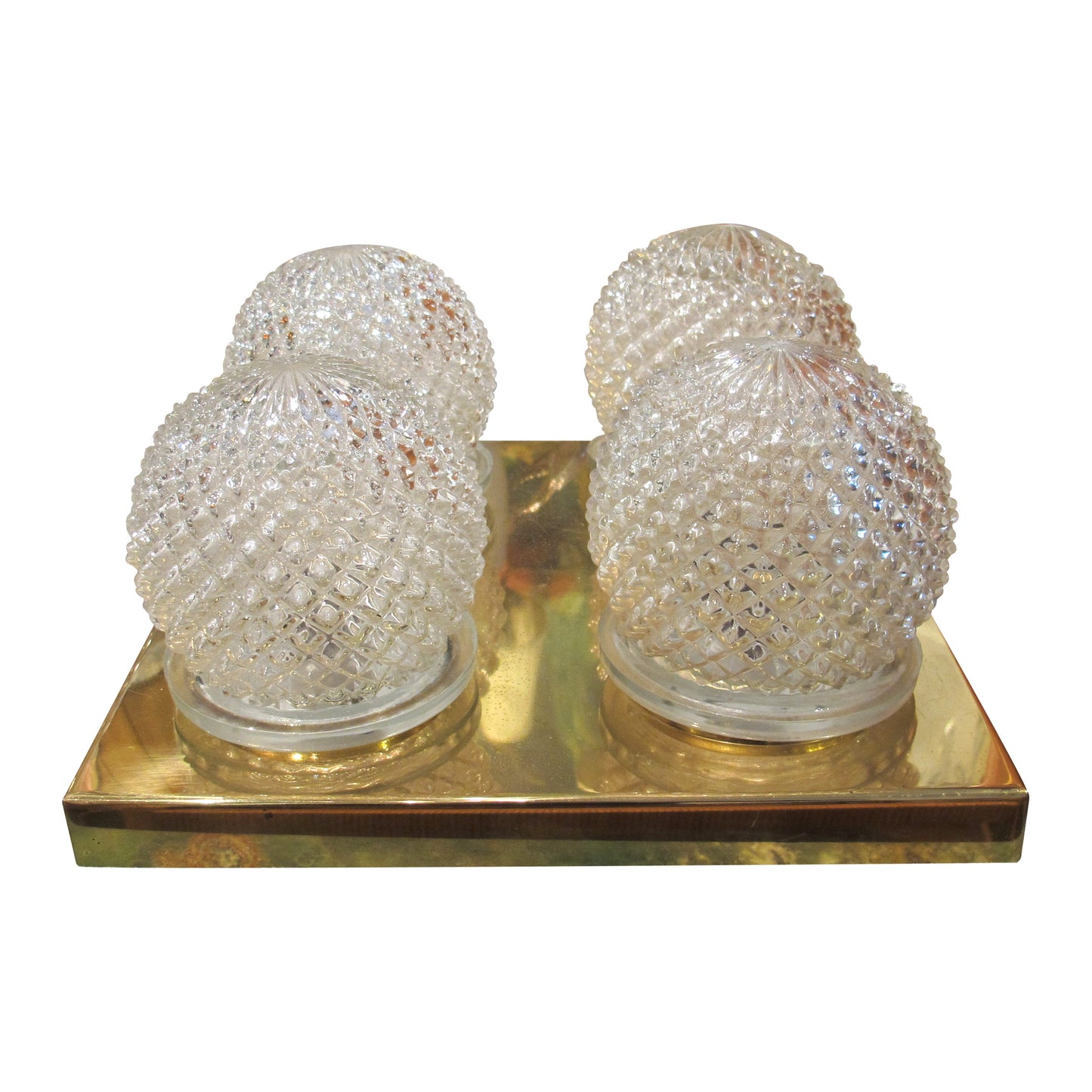 Pair of Large Vintage 1970s Brass & Glass Wall Lights with Four Globe Shades