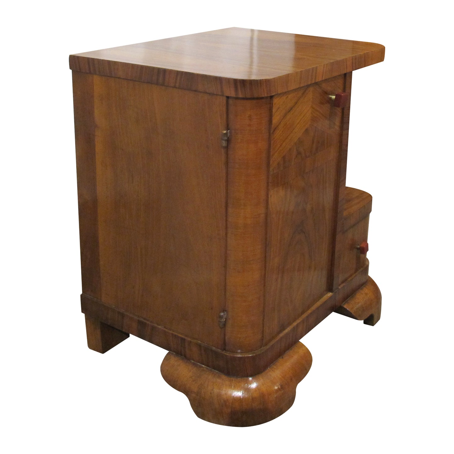 Pair of 1930s Belgian Art Deco Walnut Veneered Bedside Tables