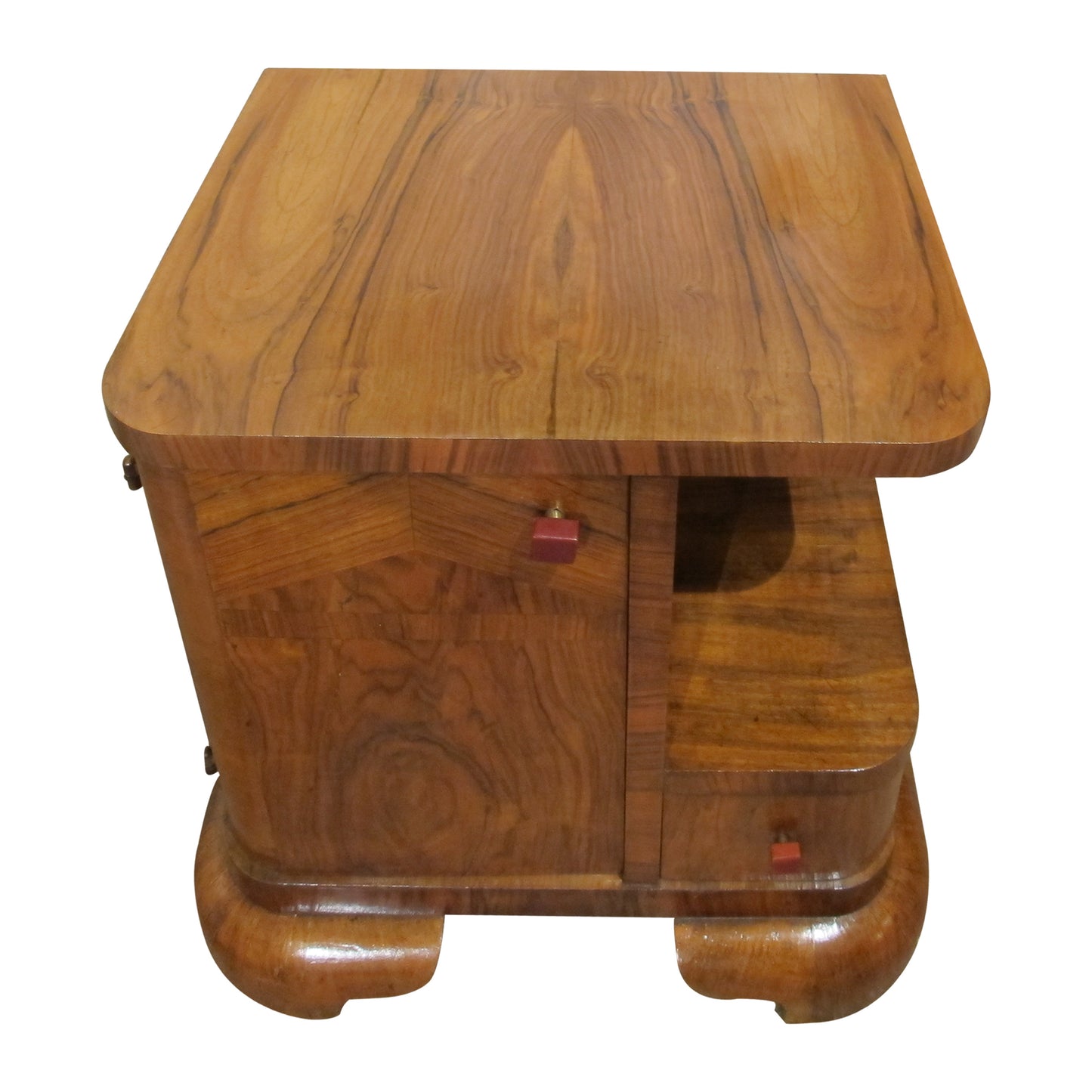 Pair of 1930s Belgian Art Deco Walnut Veneered Bedside Tables