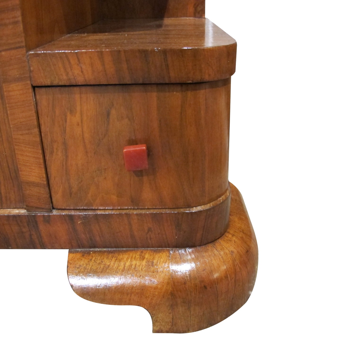 Pair of 1930s Belgian Art Deco Walnut Veneered Bedside Tables
