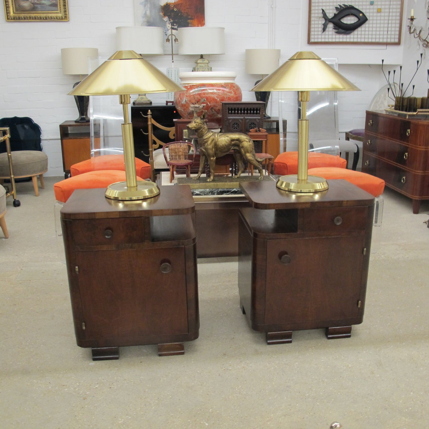 1930s French Art Deco Pair of Walnut Bedside Tables