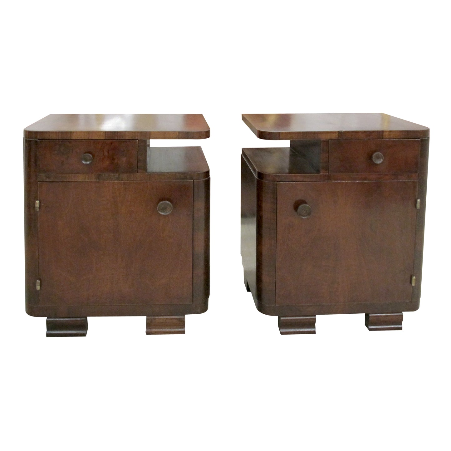 1930s French Art Deco Pair of Walnut Bedside Tables