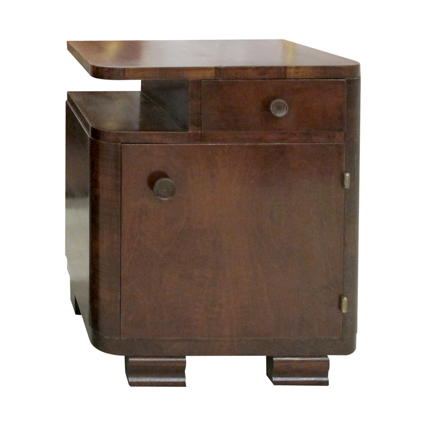 1930s French Art Deco Pair of Walnut Bedside Tables