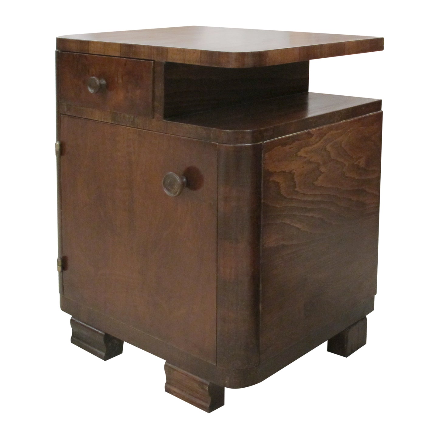 1930s French Art Deco Pair of Walnut Bedside Tables