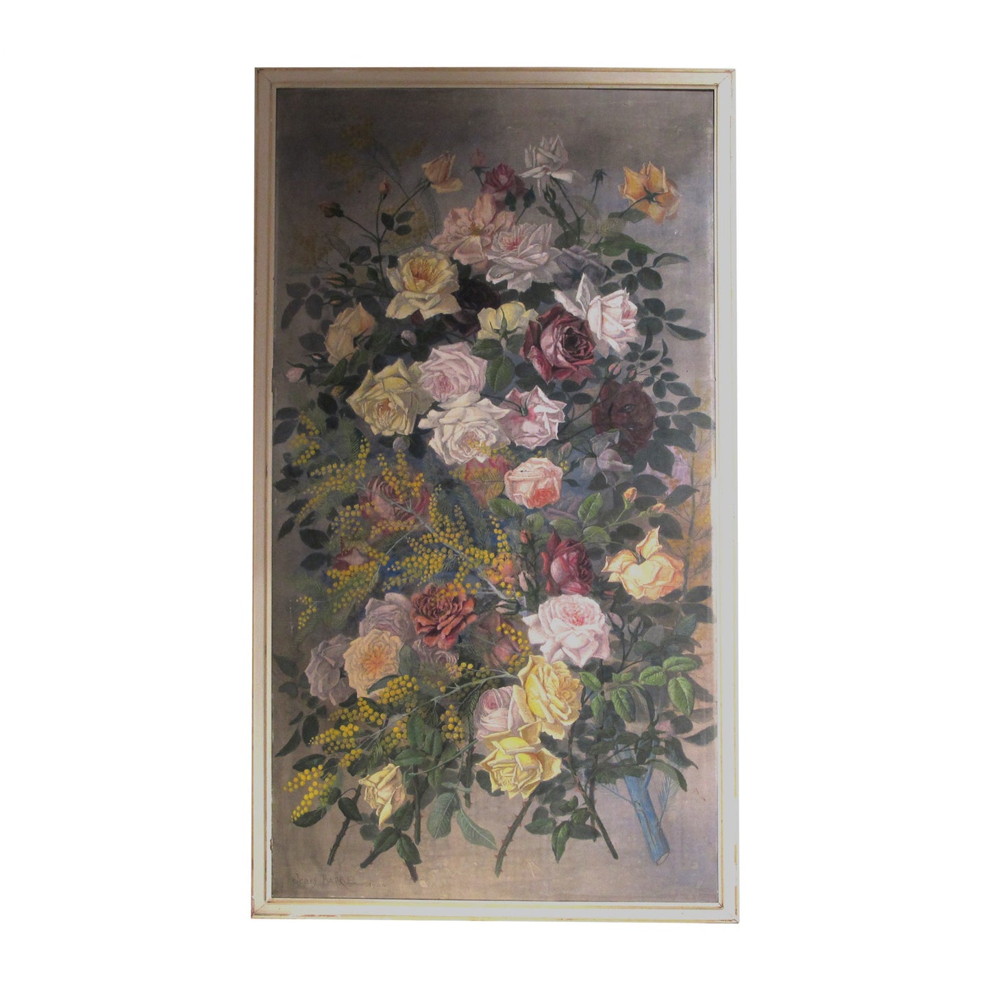 1904 French Tryptic Of Large Floral Oil On Canvas By French Artist Jean Barrel